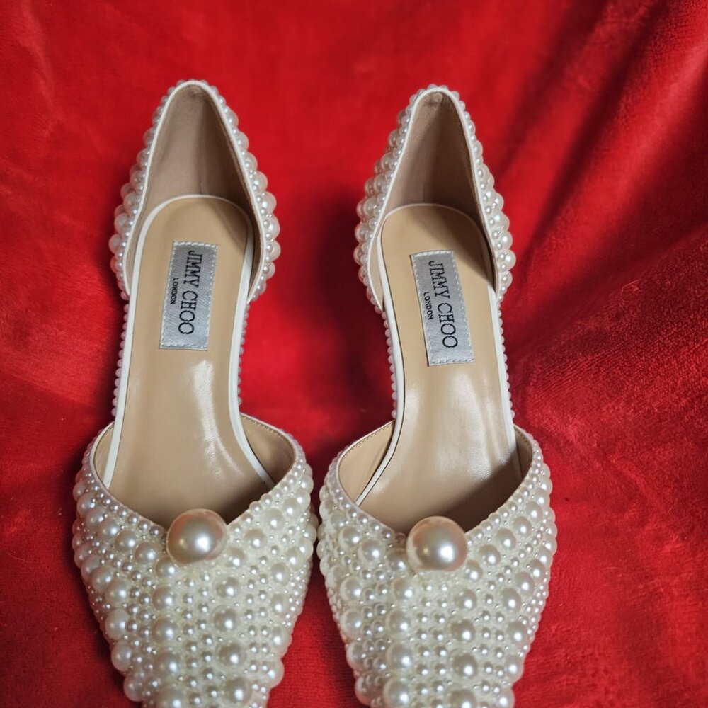 BNIB Jimmy Choo Sabine 85 Pearl Embellished Satin Heels